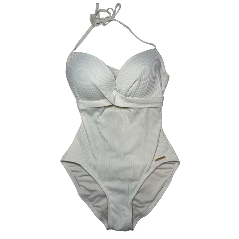 Vince Camuto White Ribbed One-Piece Swimsuit